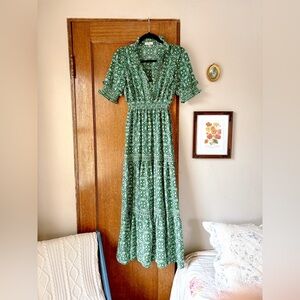 Max Studio Casual Plunge Maxi Dress Green SIZE XS